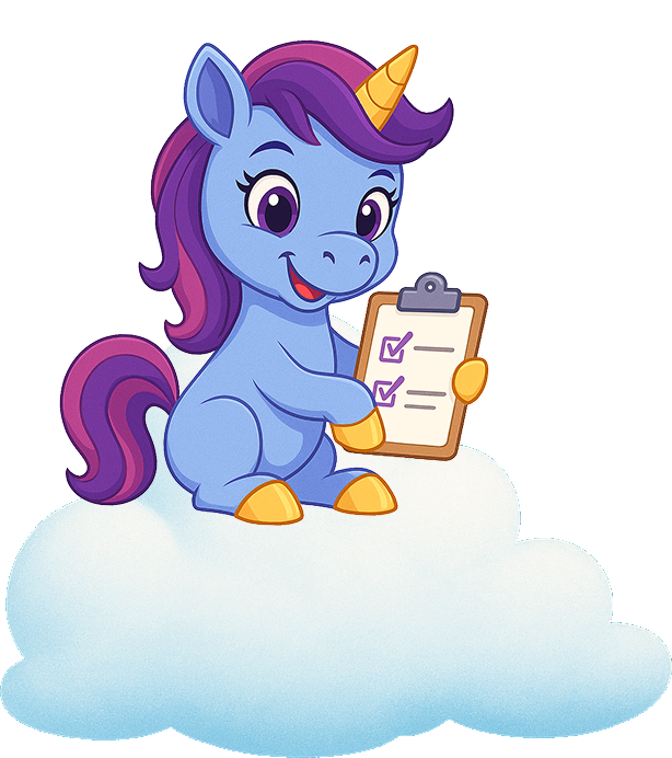 Unicorn with clipboard